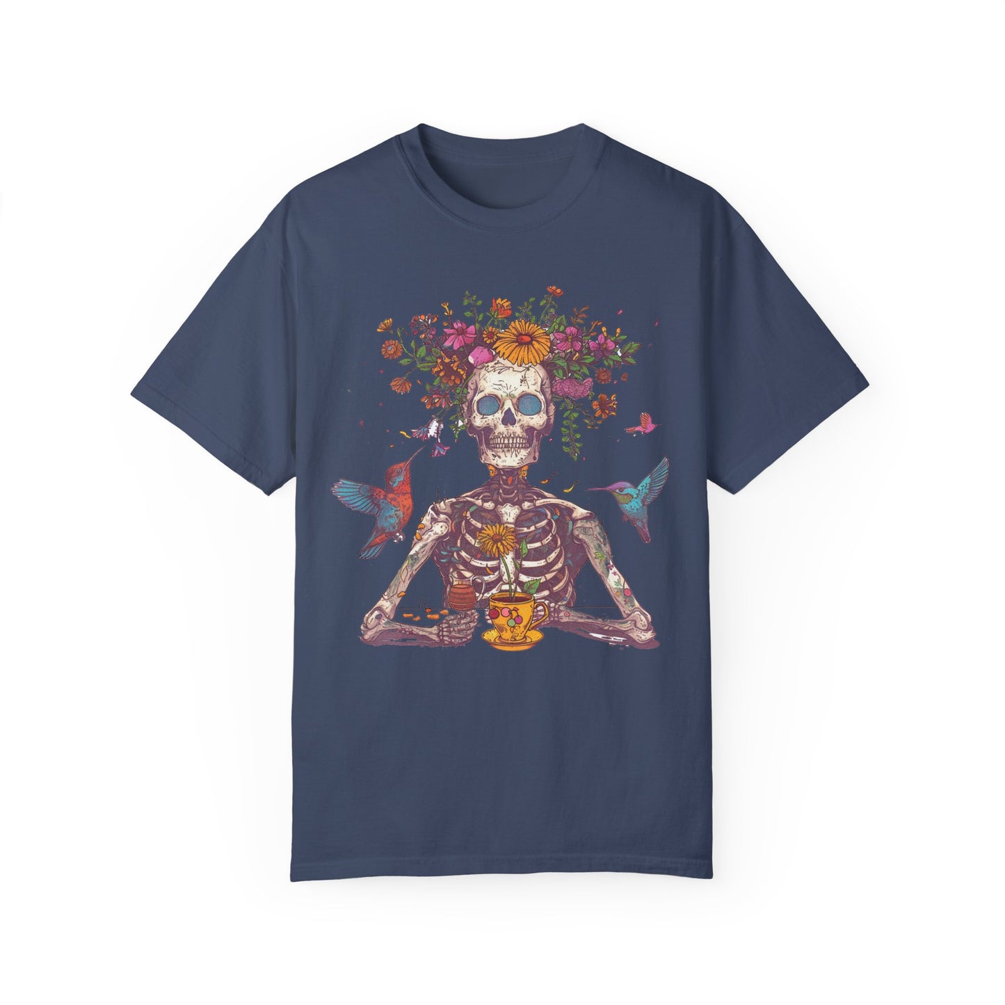 Floral Skeleton T-Shirt, Unisex Day of the Dead Shirt, Bohemian Cozy Tee, Gift for Halloween, Summer Festival Wear