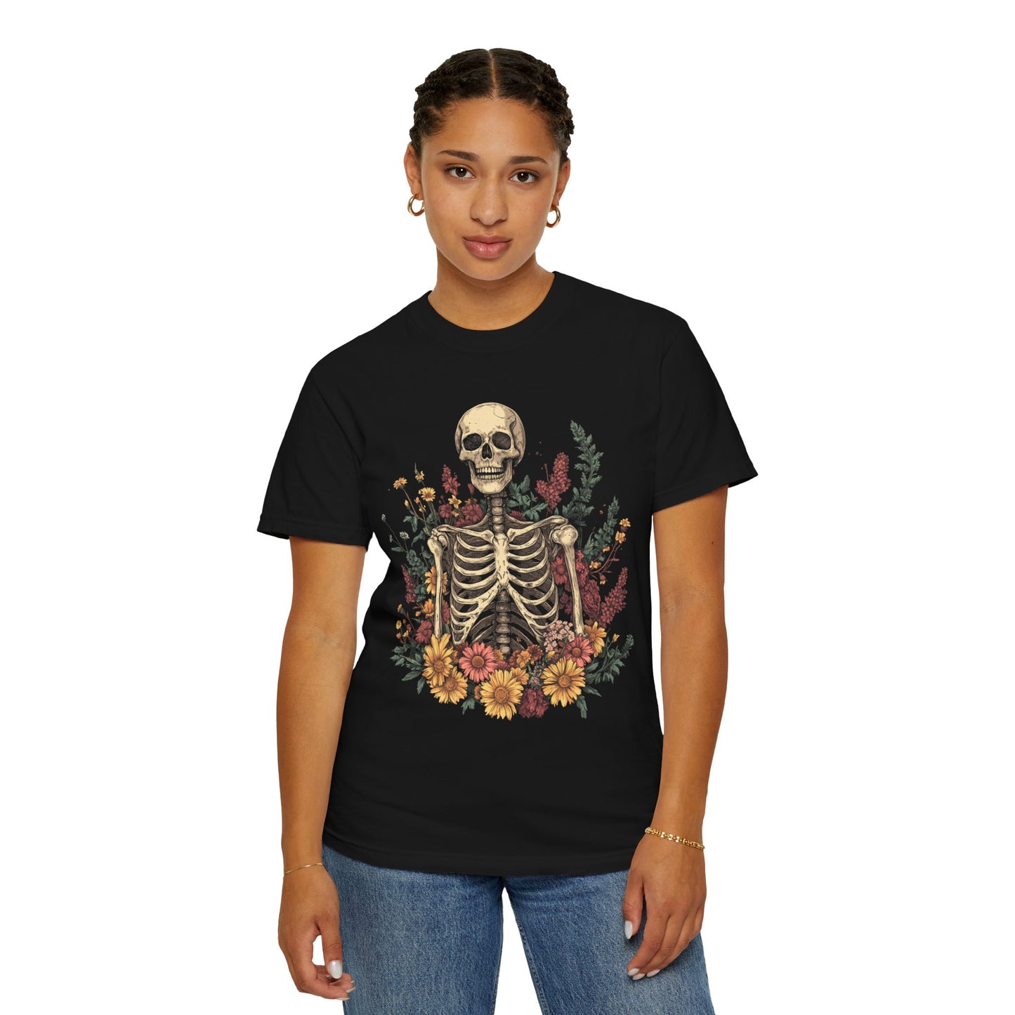 Skeleton Floral Unisex T-Shirt - Perfect for Halloween & Gothic Aesthetic Lovers