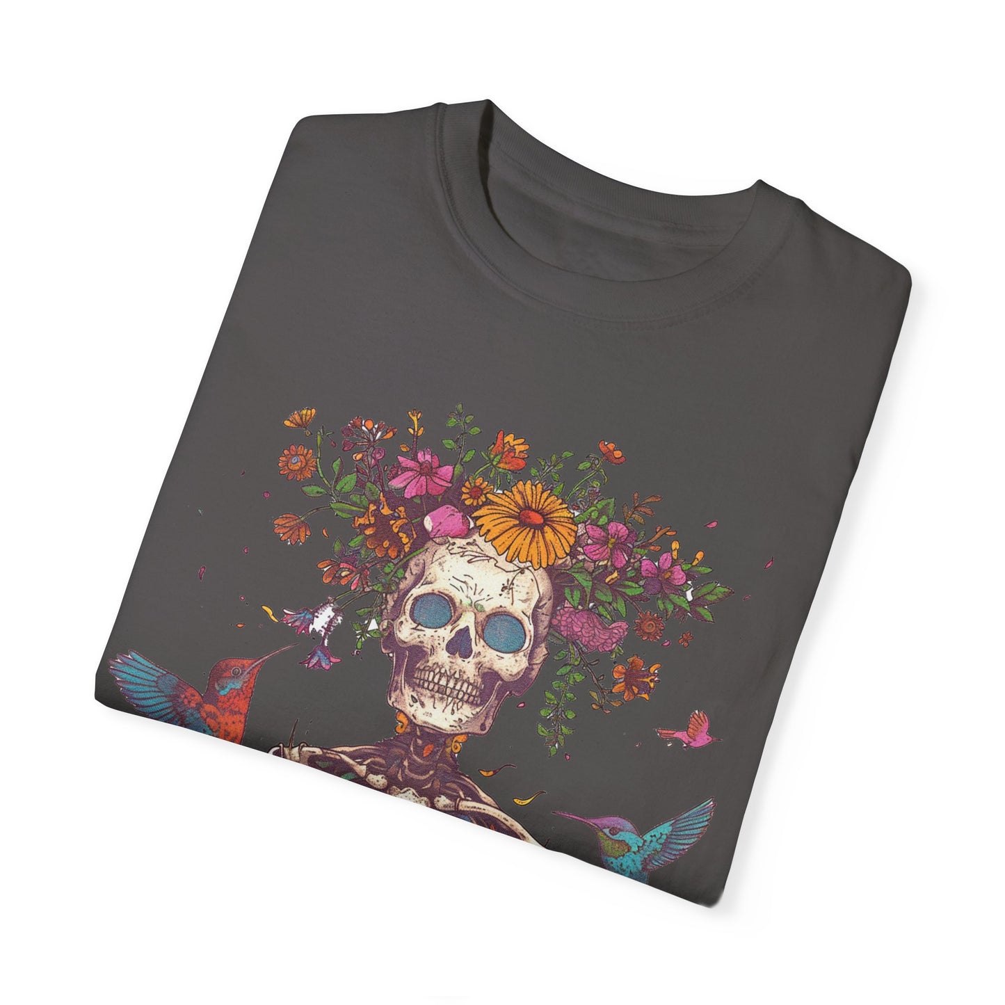 Floral Skeleton T-Shirt, Unisex Day of the Dead Shirt, Bohemian Cozy Tee, Gift for Halloween, Summer Festival Wear