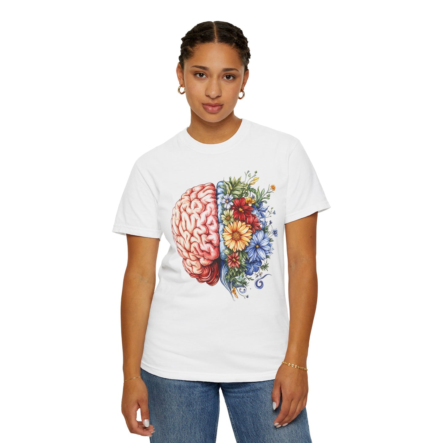 Floral Brain Unisex Garment-Dyed T-Shirt | Creative Mind Design
