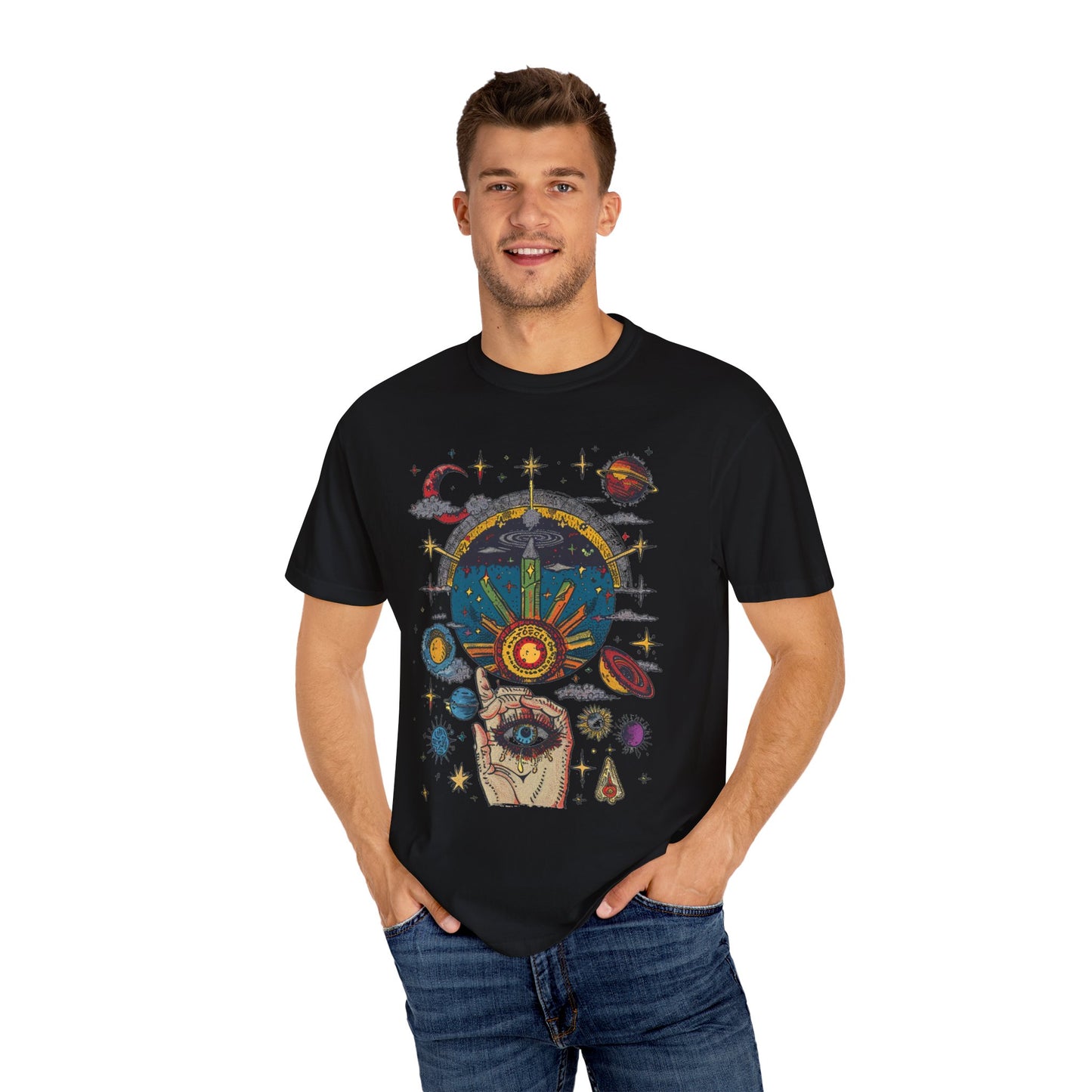 Cosmic Universe Unisex Garment-Dyed T-Shirt | Trendy Space Graphic Tee for Stargazers