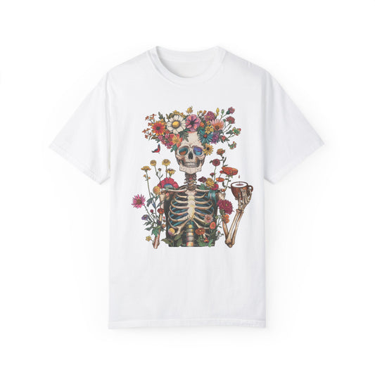 Floral Skeleton T-shirt | Day of the Dead Tee, Comfort Colors, Unisex Graphic Tee, Vintage Flower Shirt, Halloween Costume Top, Unique Gift
