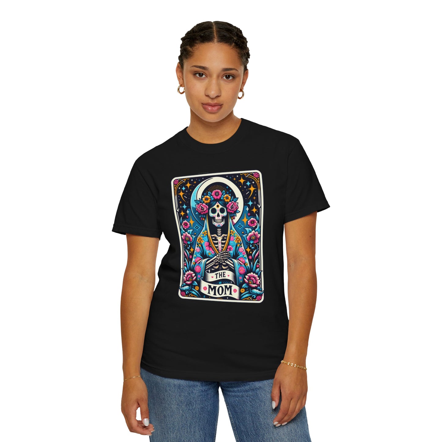 ‘The Mom’ Floral Skeleton Unisex Garment-Dyed T-Shirt for Mother's Day
