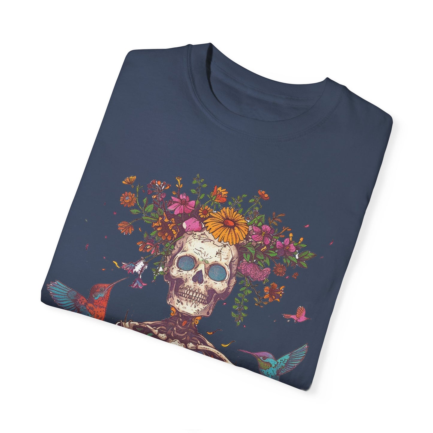 Floral Skeleton T-Shirt, Unisex Day of the Dead Shirt, Bohemian Cozy Tee, Gift for Halloween, Summer Festival Wear