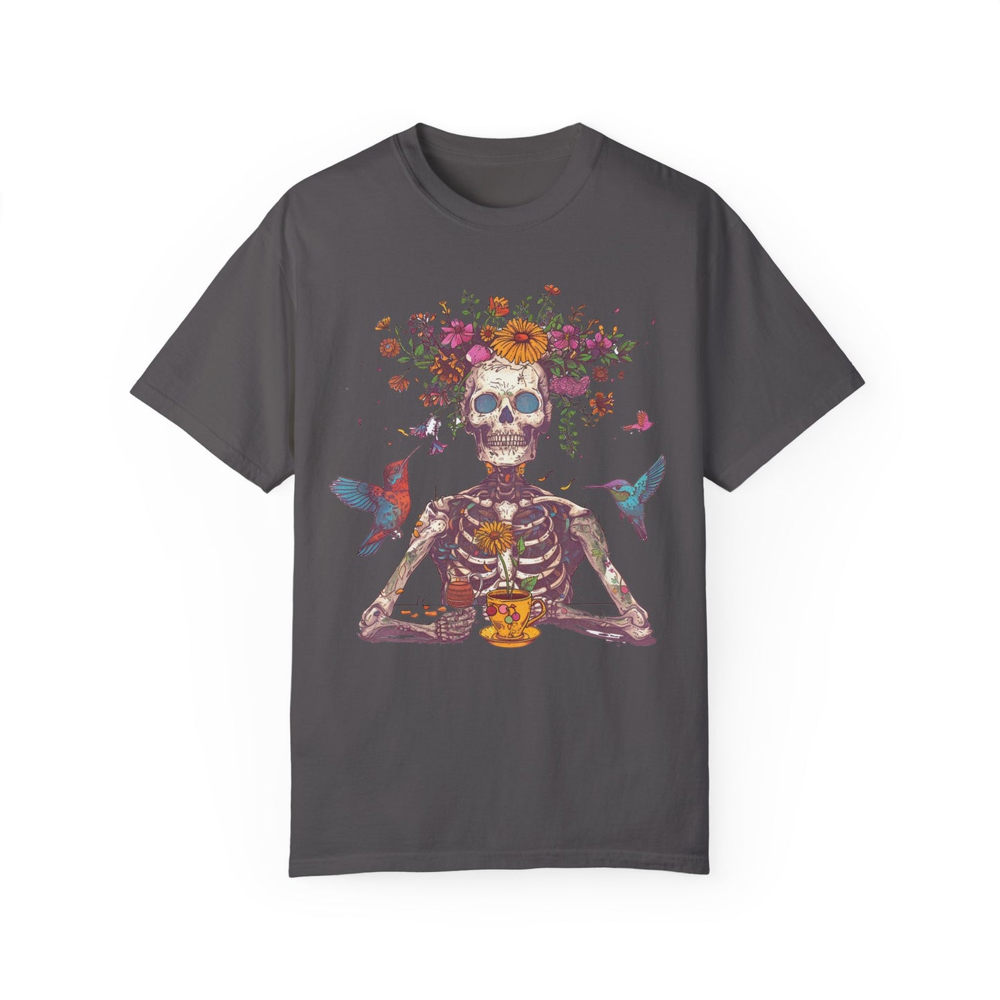 Floral Skeleton T-Shirt, Unisex Day of the Dead Shirt, Bohemian Cozy Tee, Gift for Halloween, Summer Festival Wear