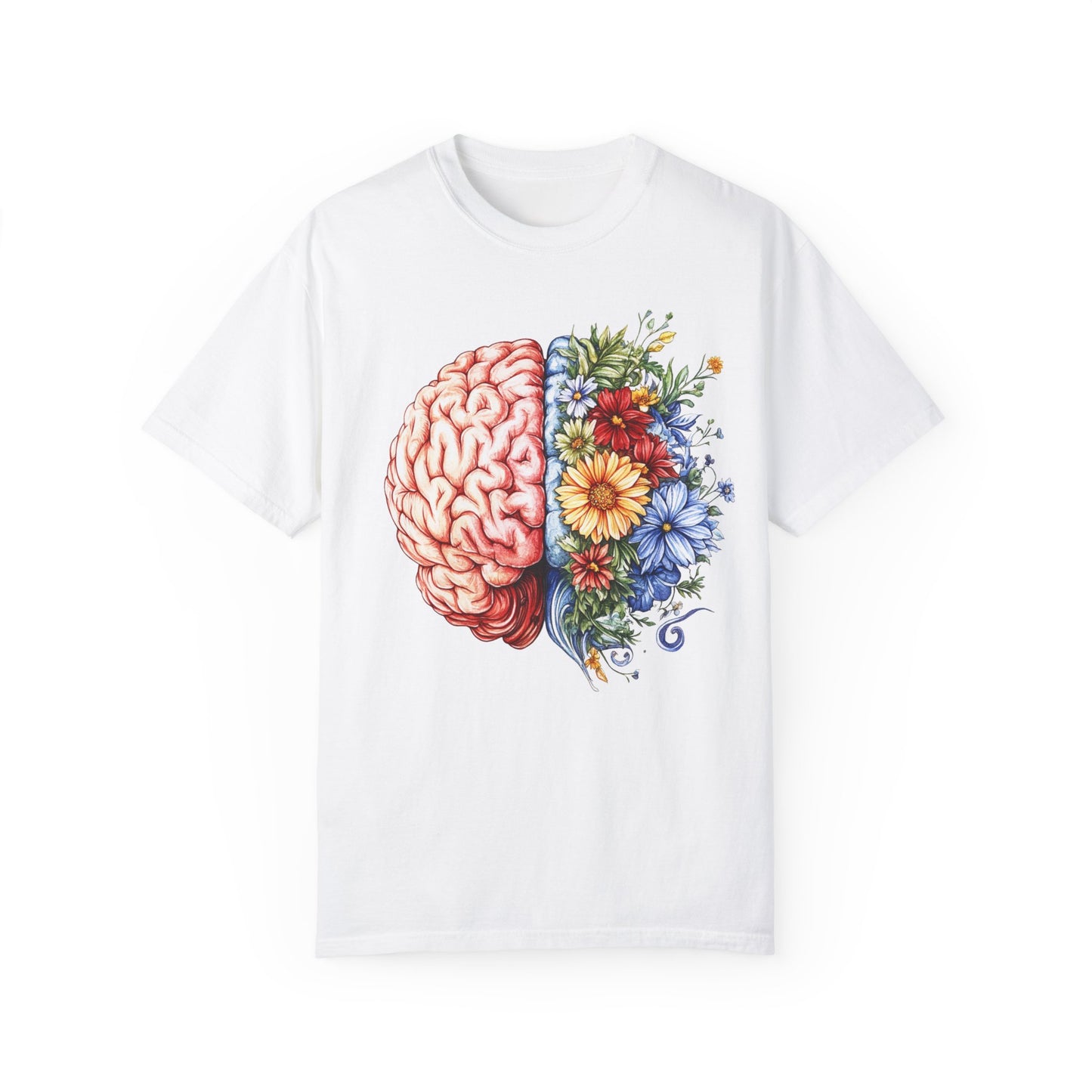 Floral Brain Unisex Garment-Dyed T-Shirt | Creative Mind Design