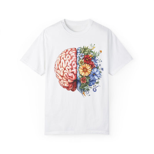 Floral Brain Unisex Garment-Dyed T-Shirt | Creative Mind Design