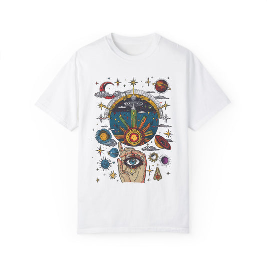 Cosmic Universe Unisex Garment-Dyed T-Shirt | Trendy Space Graphic Tee for Stargazers