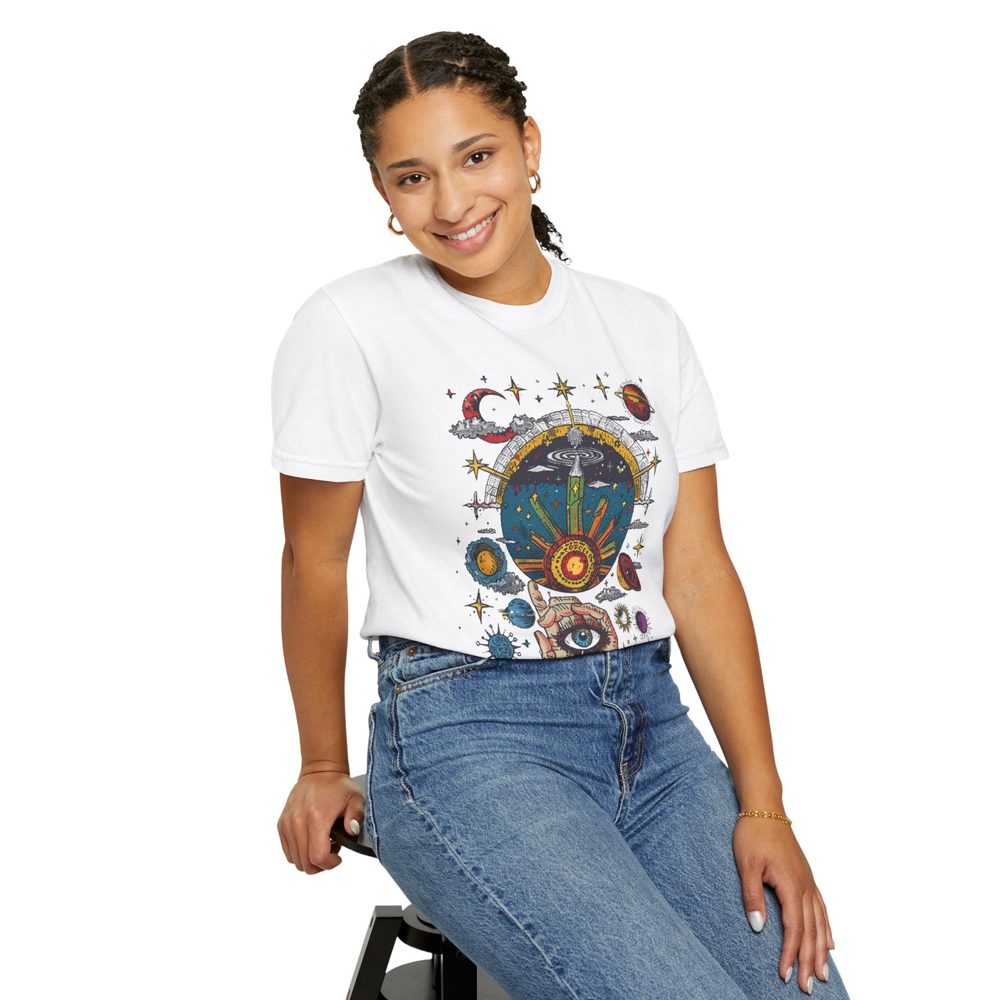 Cosmic Universe Unisex Garment-Dyed T-Shirt | Trendy Space Graphic Tee for Stargazers