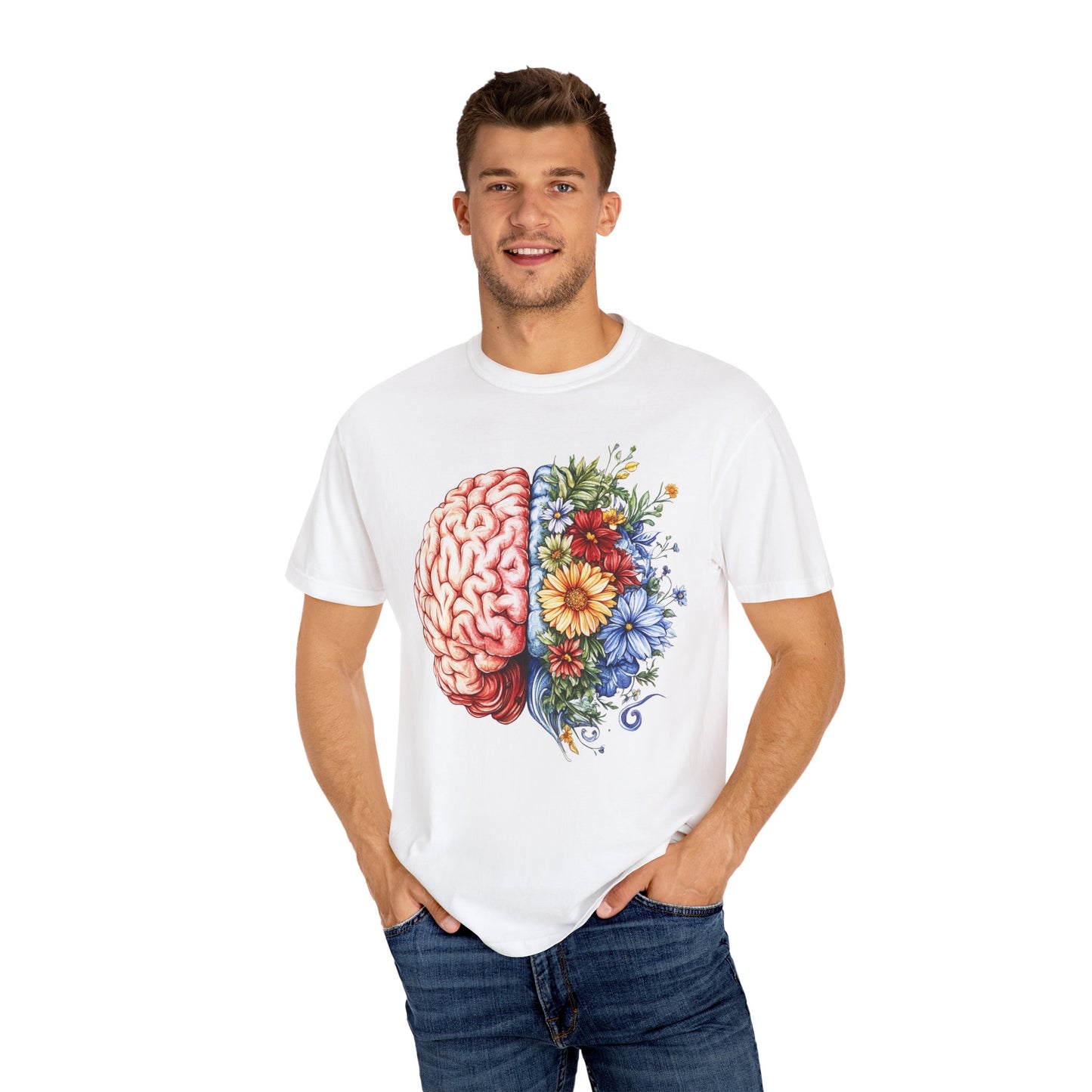 Floral Brain Unisex Garment-Dyed T-Shirt | Creative Mind Design