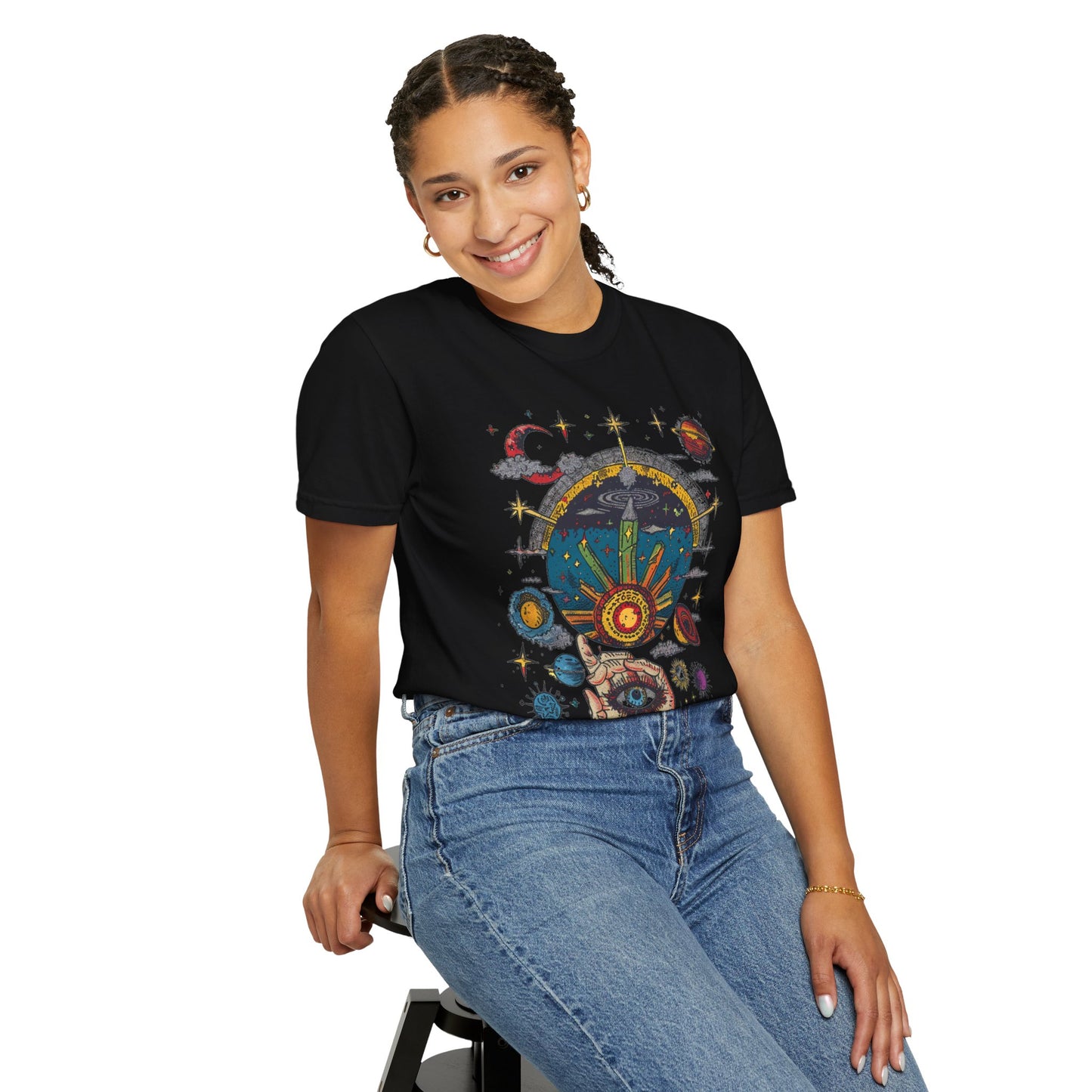 Cosmic Universe Unisex Garment-Dyed T-Shirt | Trendy Space Graphic Tee for Stargazers