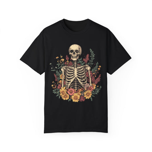 Skeleton Floral Unisex T-Shirt - Perfect for Halloween & Gothic Aesthetic Lovers