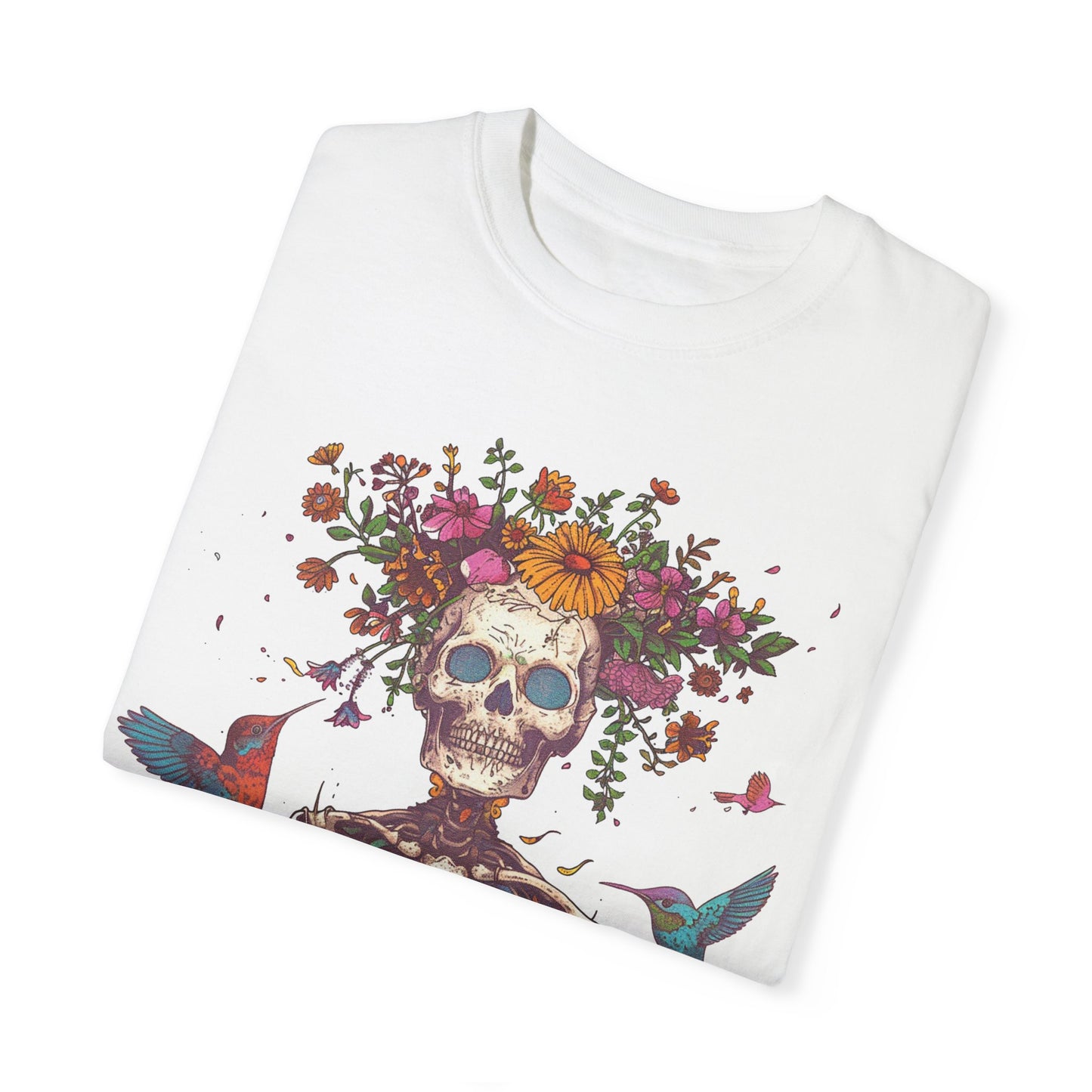Floral Skeleton T-Shirt, Unisex Day of the Dead Shirt, Bohemian Cozy Tee, Gift for Halloween, Summer Festival Wear