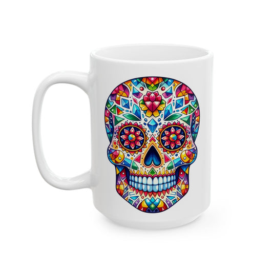 Colorful Skull Ceramic Mug | Artistic 11oz & 15oz Coffee Cup for Gifts & Home Decor