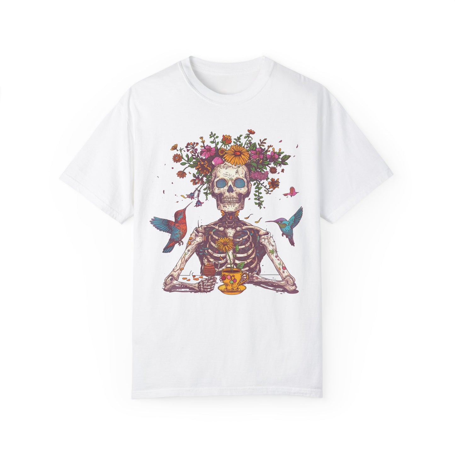 Floral Skeleton T-Shirt, Unisex Day of the Dead Shirt, Bohemian Cozy Tee, Gift for Halloween, Summer Festival Wear