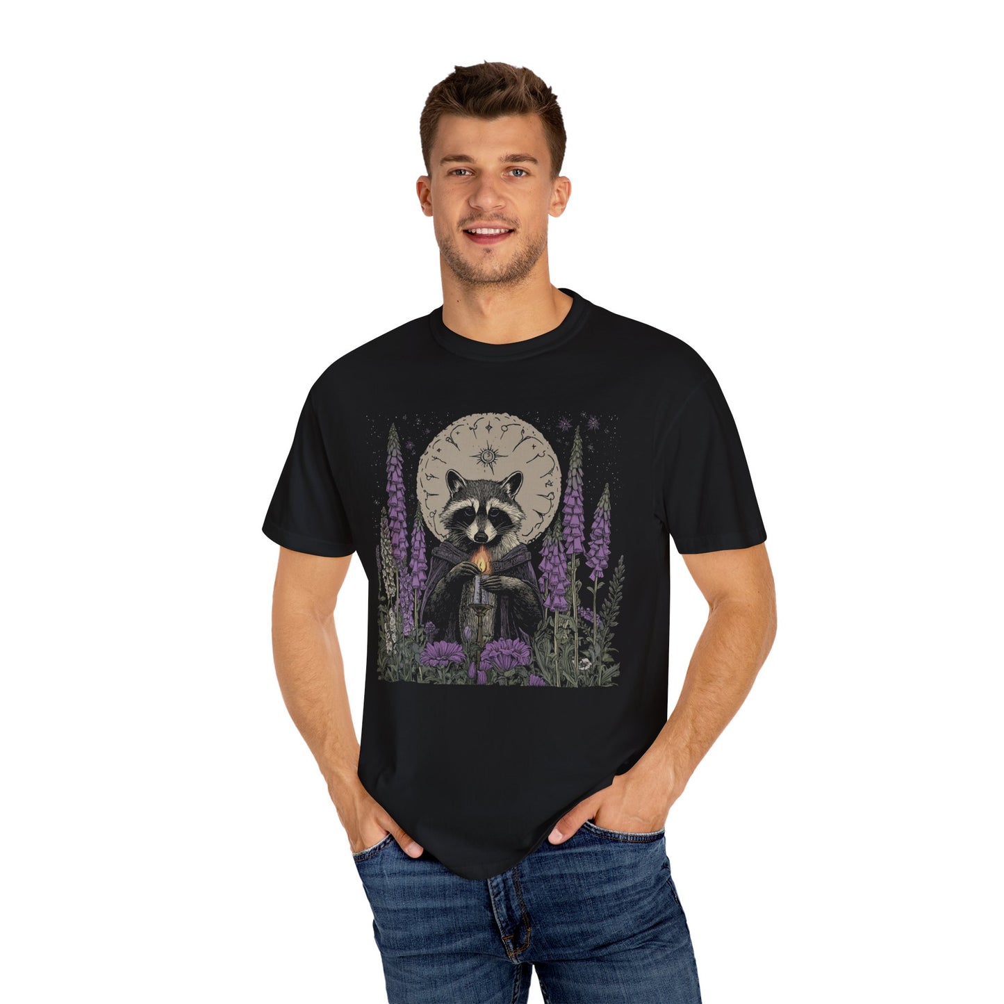 Mystical Raccoon T-shirt, Nature Lover Tee, Animal Art Shirt, Gift for Wildlife Enthusiasts, Eco-friendly Fashion, Moonlit Design