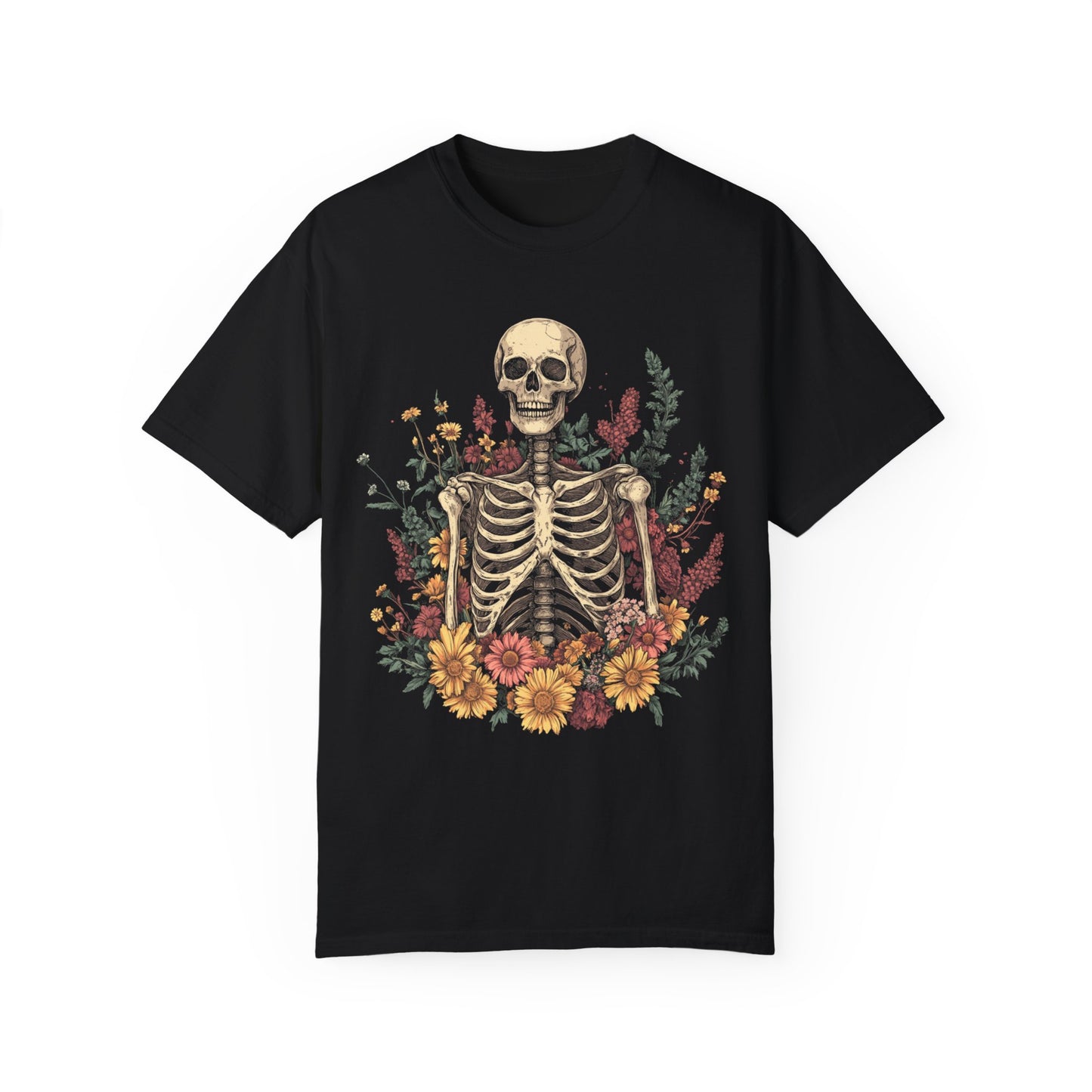 Skeleton Floral Unisex T-Shirt - Perfect for Halloween & Gothic Aesthetic Lovers